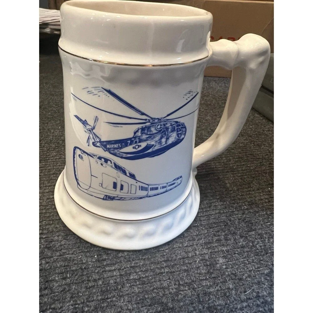 Mug Vintage USMC Ceramic Steins Mug US Marine Corps Helicopter Train USA